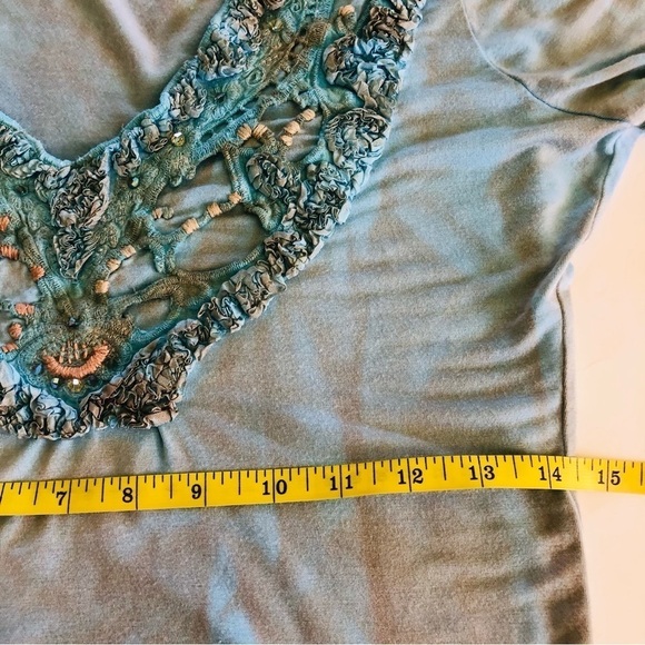 Mezon Woman’s Embroidered Rhinestone Tied Dyed Embellish V-Neck Top Size S - Picture 8 of 9